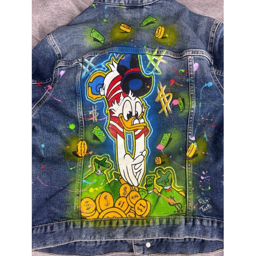 H&M Custom Scrooge McDuck Hand Painted Denim Jacket Disney DuckTales Medium